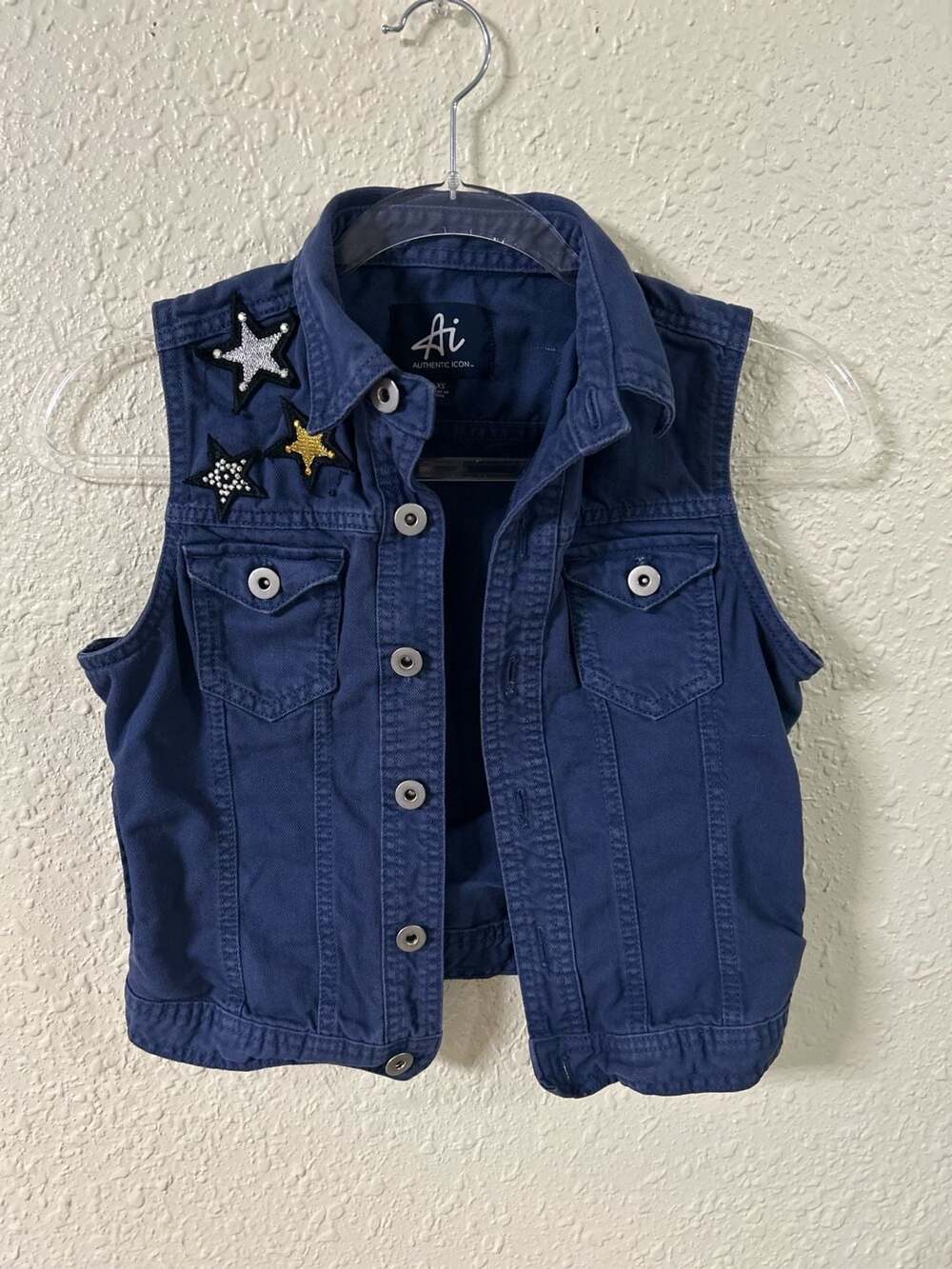 Authentic Icon Women's Denim Vest with Star Appliqué Embellishments